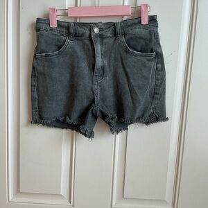 Zenana Outfitters Washed Black Frayed Hem Denim Shorts